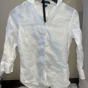 Lauren Ralph Lauren Petite White Dress Shirt Button Up Pocket Linen PP Or PXXS